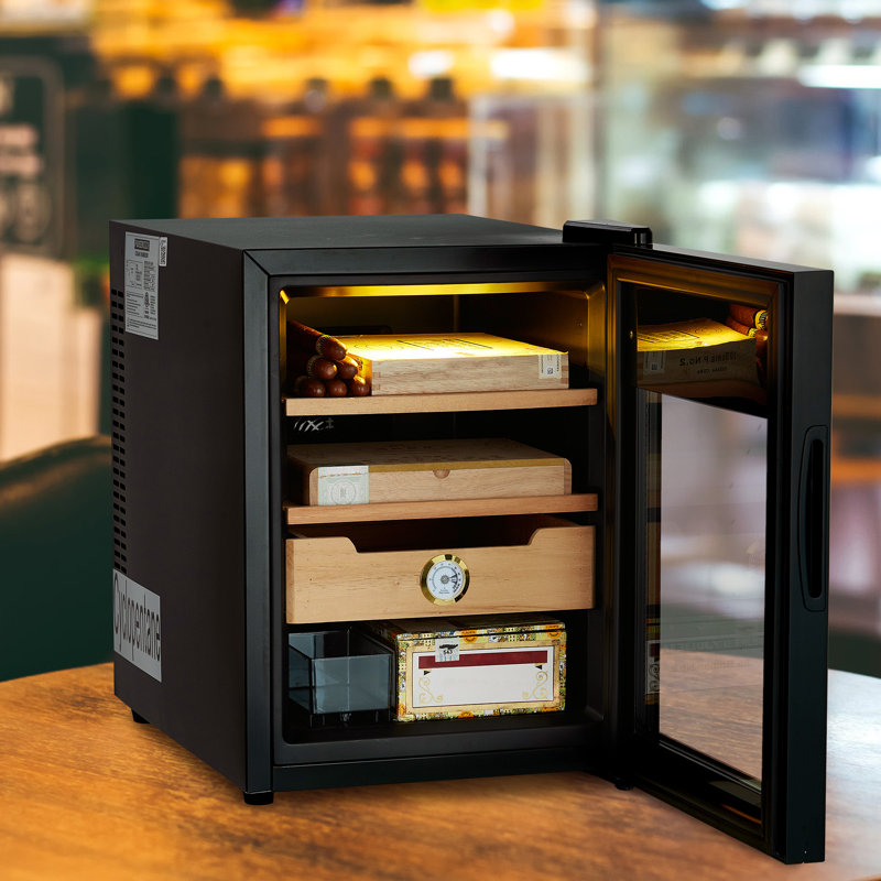 Cigar Humidor Cabinet 200 Count, 3 in 1 33L Electric Humidor with Hygrometer, Humidifier, Cooling Fan & Spanish Cedar Lining, Lights Control System, Desktop Multi Large Drawers, Gift for Cigar Lovers
