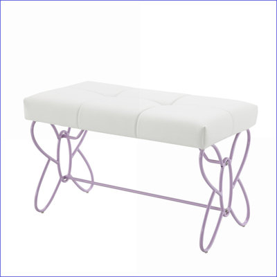 Banc d'appoint | Design papillon moderne | Siège en similicuir blanc neige | Base en métal mauve | Dossier sans dossier pour le salon, la chambre à coucher | Blanc | Mauve