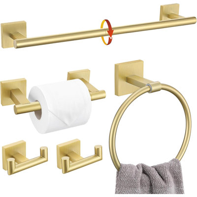 Bathroom Hardware Set - 5 Piece Towel Bar, Toilet Paper Holder, Towel Ring And Robe Hooks - Stainless Steel Wall Mounted Set With Dual Base Design For Enhanced Stability