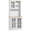 Armoire de cuisine, armoire de rangement autoportante de 72 po avec huche, grand comptoir, portes en verre et tablettes réglables, armoire à micro-ondes, armoire à café pour la salle à manger, blanc