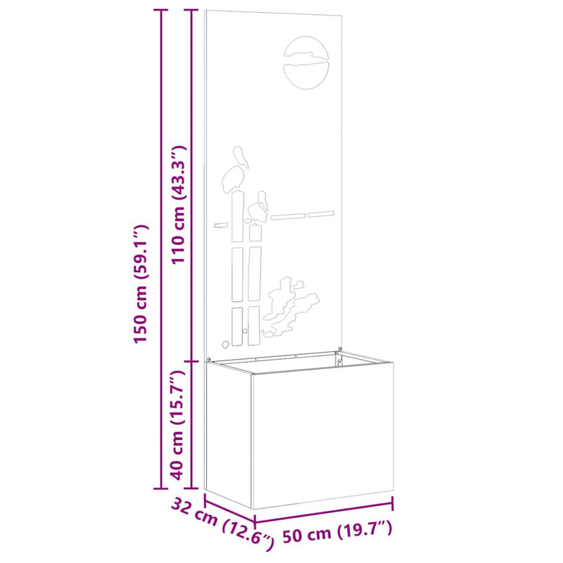 Planter Box, 140cm H x 50cm W x 50cm D, Black