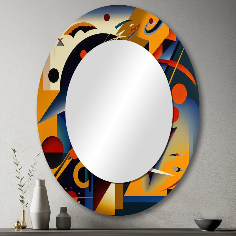 Slessor multicolore géométrique orange formes IV - miroir géométrique unique, grand miroir mural moderne, art imprimé en métal