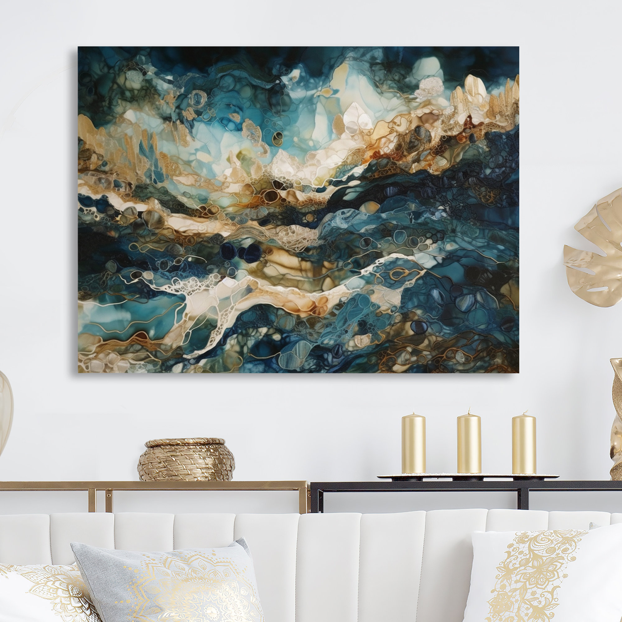 Ivy Bronx Blue Yellow Captivating Liquid Ink II - Abstract Marble Metal ...