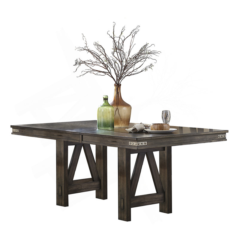 Table de salle à manger à finition brune de style rustique 1 pièce avec rallonge papillon