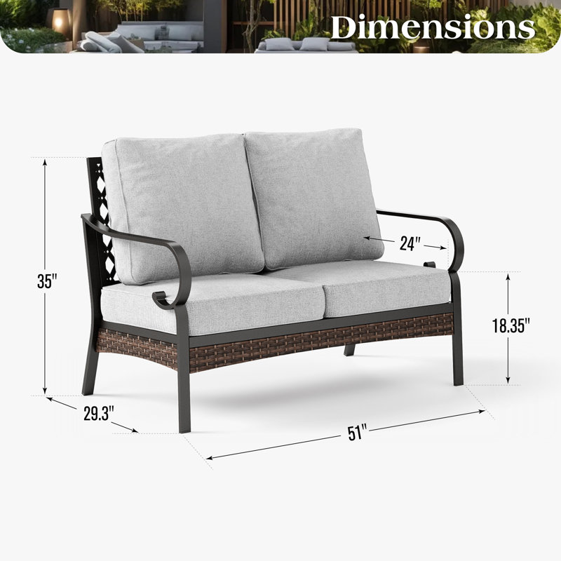 Causeuse d'extérieur 51 po avec coussins, Gris clair