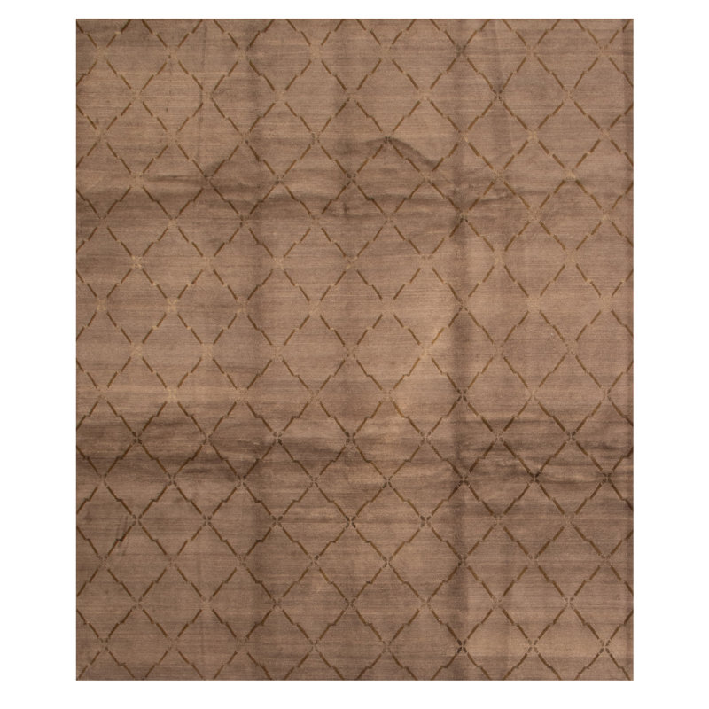 Tapis géométrique brun en laine noué à la main 8 pi 2 po x 9 pi 8 po Geometric
