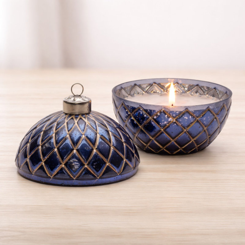 Ornement de bougie DEL P 5,75 po, Bleu, or
