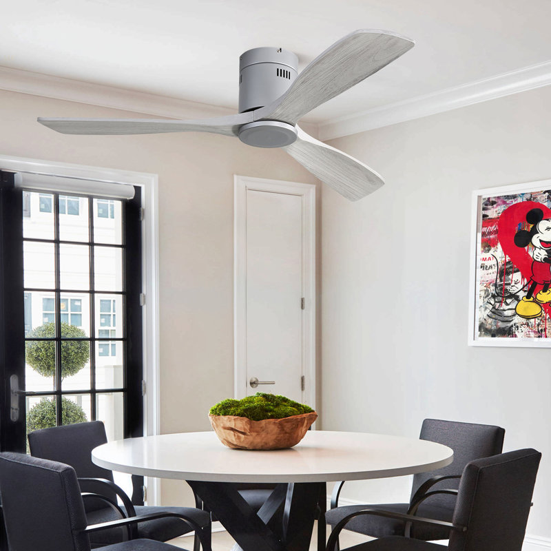 Ventilateur de plafond encastré 52 pouces DC 3 pales en bois sculpté, ventilateur, silencieux, télécommande réversible sans lumière