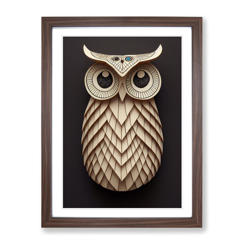 Paper Owl - Single Picture Frame Print, Walnut Framed, 64cm H x 46cm W x 2cm D