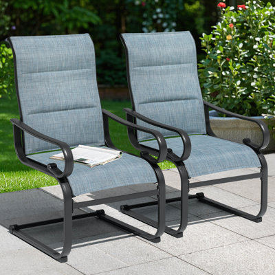Patio Metal Dining Chairs Set of 2, C-Spring Motion and Padded PVC-coated polyester