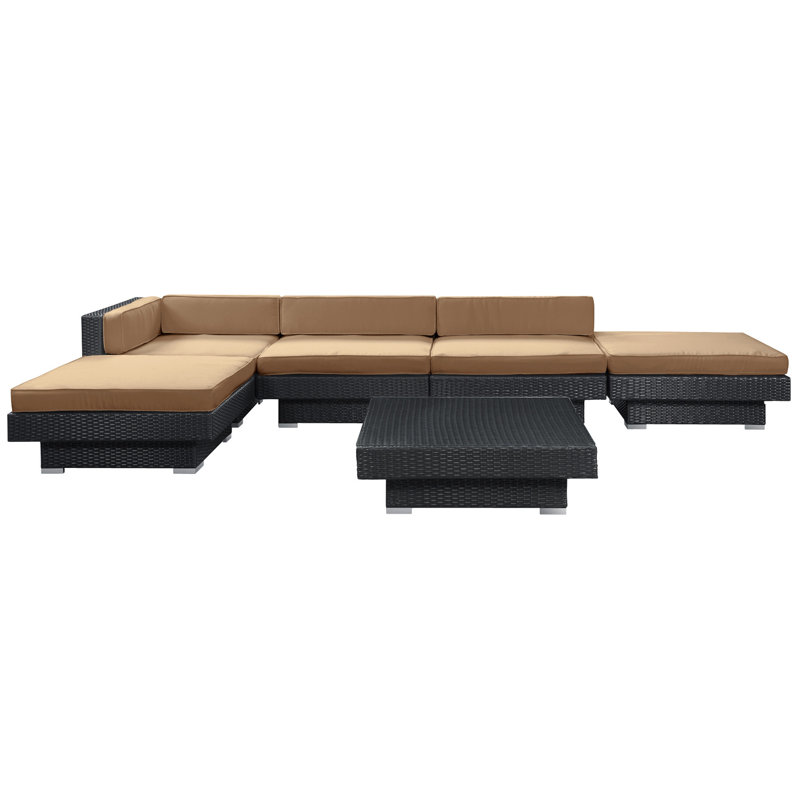 Ensemble modulaire en rotin avec coussins 6 pièces de luxe, Moka, Espresso