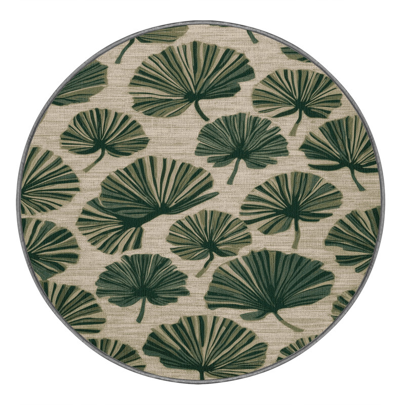 Tapis gris botanique lavable à la machine, Rond 4 pi