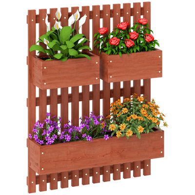 Outsunny Wall-mounted Wooden Garden Planters with Trellis