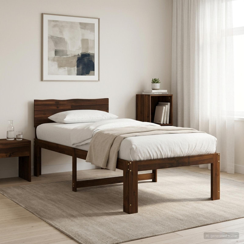 Bed, European Single (90 x 200 cm), Dark Brown