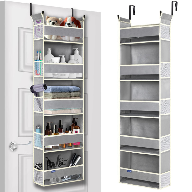 Rangement suspendu au-dessus de la porte 5 tablettes et 10 poches latérales, rangement au-dessus de la porte, gris baltique