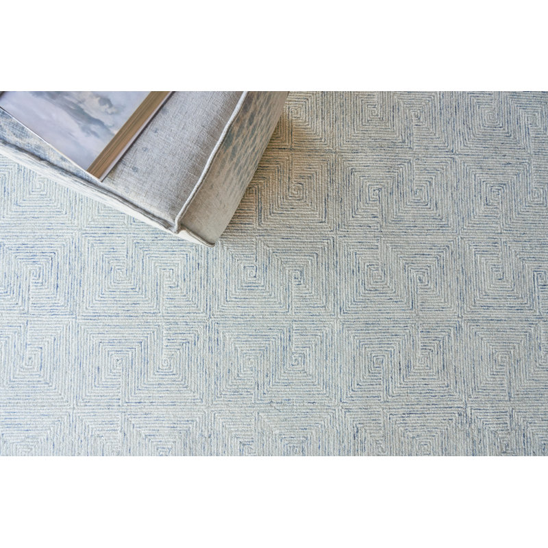 Caprice Geometric Handmade Tufted Area Rug, Rectangle 8' x 10', Light Blue/Ivory