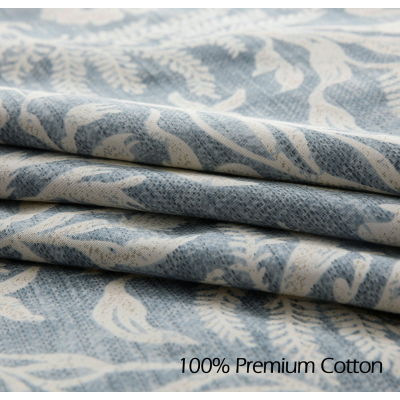 SLEEPBELLA Duvet Cover King Size, 600 Thread Count Cotton Beige & Bluish Grey Printed With Luxurious Leaves Pattern Reversible Botanical Comforter Cover Sets, Bedding Set 3Pcs