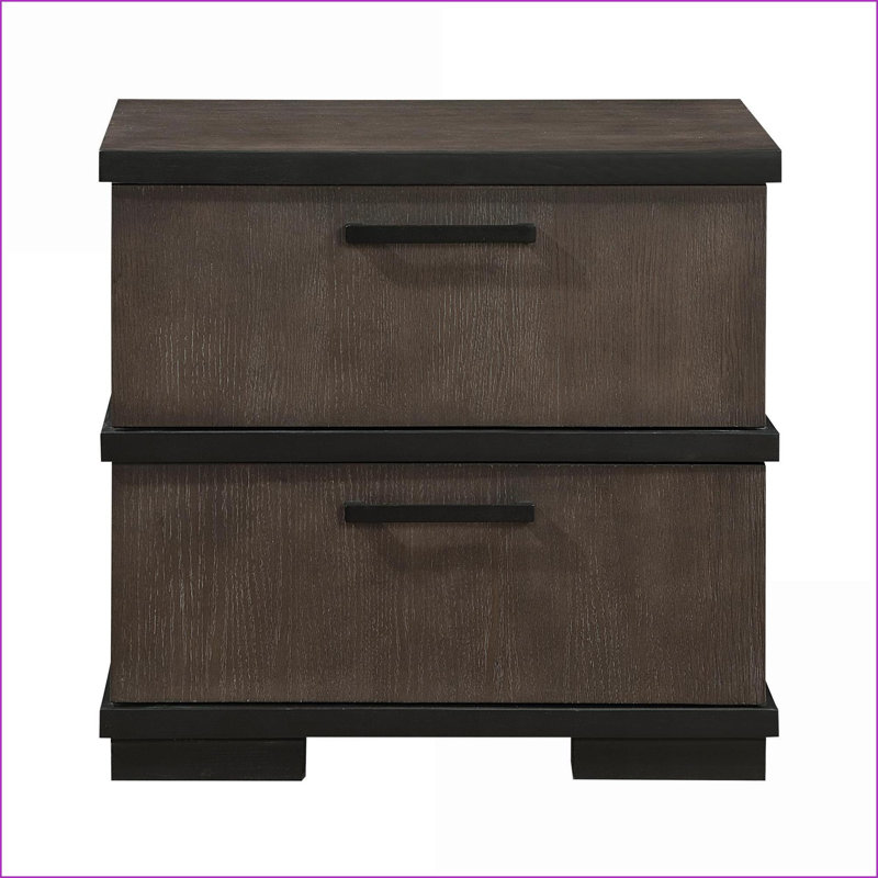 Table de chevet industrielle bicolore 2 tiroirs brun / noir - sans assemblage
