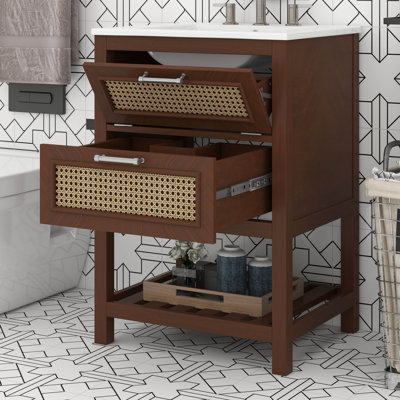 Ensemble de meuble-lavabo de salle de bain 24 po avec lavabo, meuble de rangement Farmhouse avec un tiroir profond et un tiroir basculant