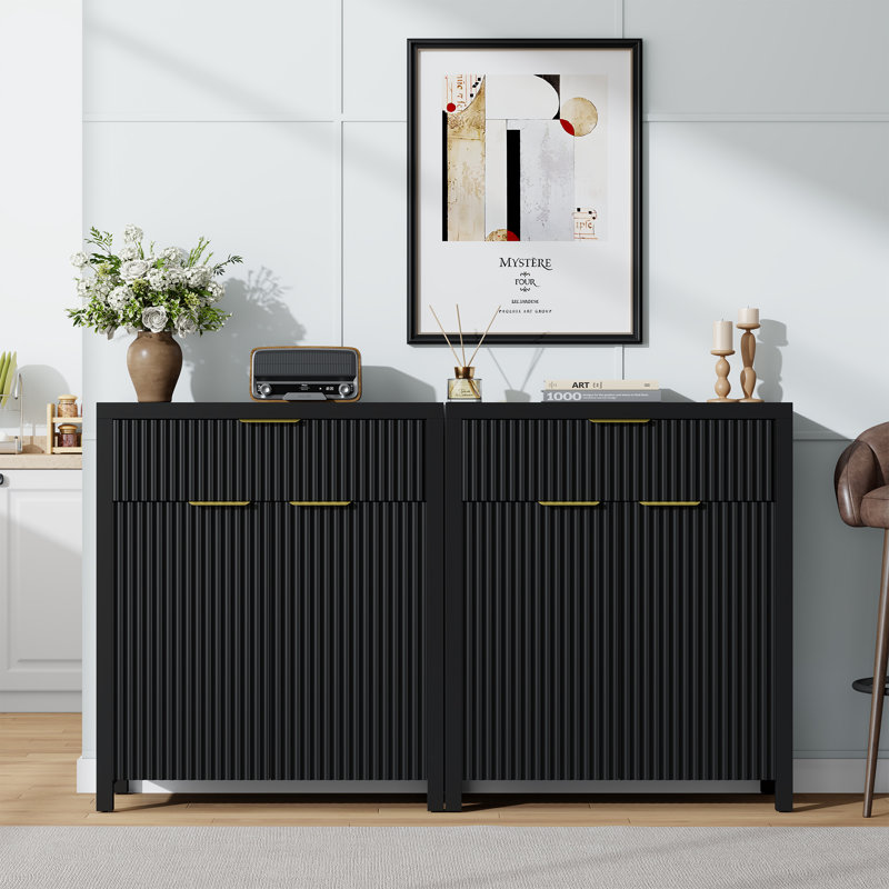 Modern Sideboard Cabinet With Large Drawer,Storage Buffet With Adjustable Shelf ,Entryway Cabinet With Water Ripple Design, Perfect Storage For Dining Room, Kitchen, And Entryway