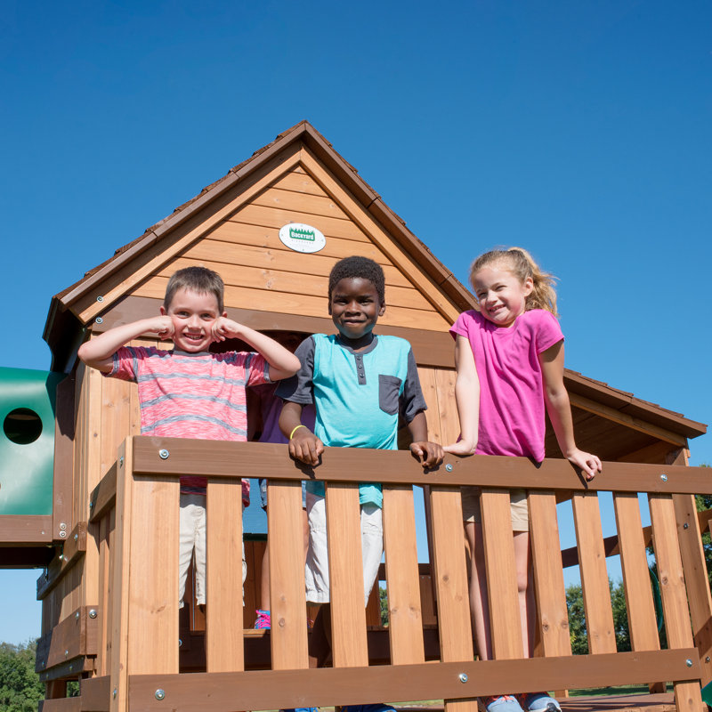 Woodridge Elite Cedar Swing Set with Green Slide and Sandbox