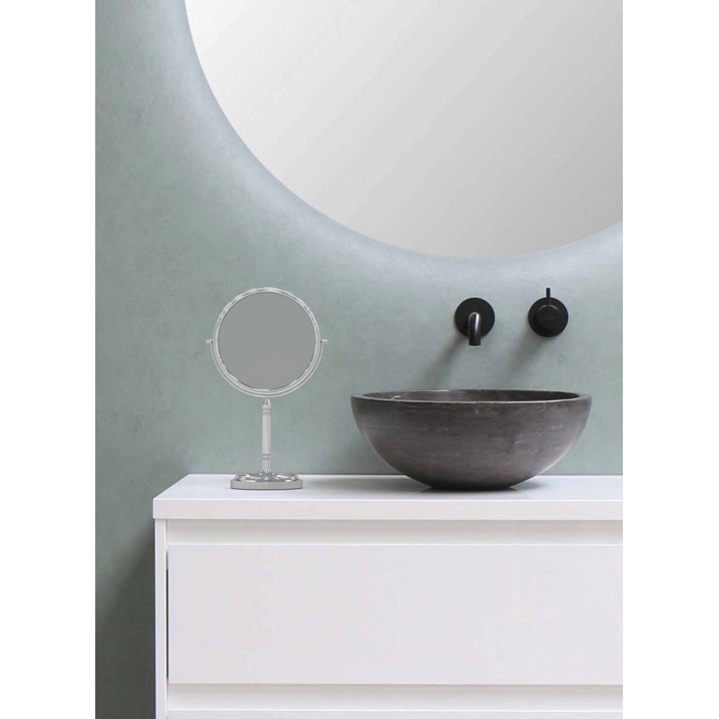 Modern Chrome Countertop Magnifying Makeup Mirror with Recessed Base