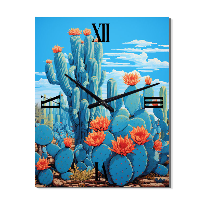 Cerulean Blue Cactus Collage - Horloges murales Cactus, Médium