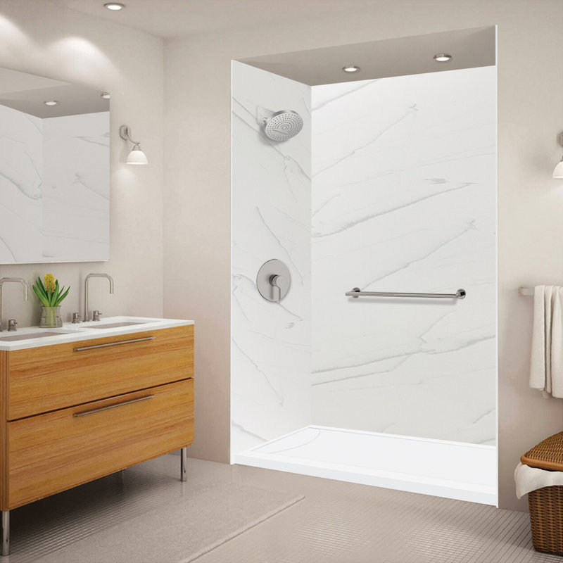 Transolid 60-in x 32-in Cast Solid Surface Tub Replacement Base Linear, Left, White