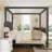 Full Canopy Bed Frame with Upholstered Headboard, Button Tufted Four Poster Platform Bed, Gray-489332942-489332941