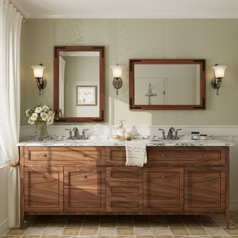 Amara Rustic Farmhouse Solid Wood Framed Tempered Glass Wall Mirror with 5-Year Warranty, 36" x 24", Brown
