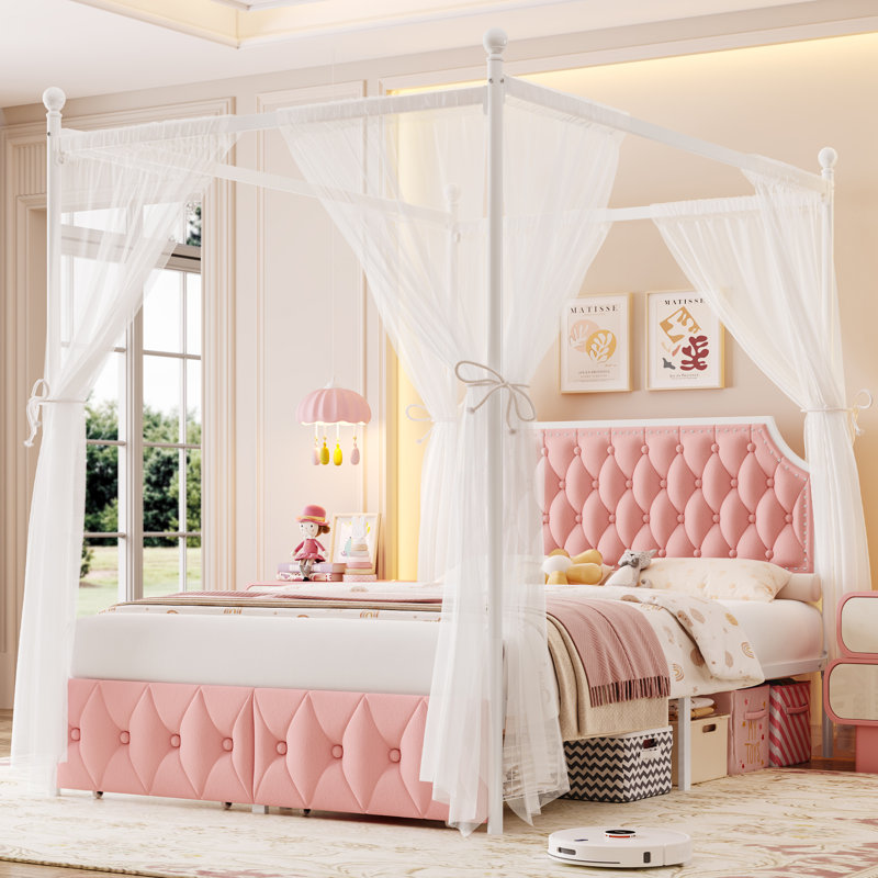 Lit rembourré en métal Artequent, Double, Rose