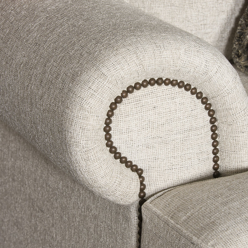 Foster Upholstered 97.5'' Sofa, Flax 1391-012, Antique Brass