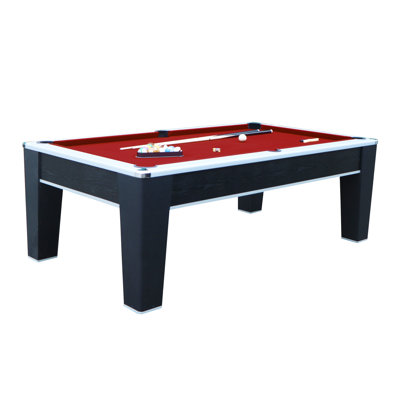 Hathaway Mirage 7.5ft Pool Table for Game Room – Billiard Table with Poly-Coated Non-Slate Playfield, Drop Pockets & Leg Levelers – Includes Cues, Pool Balls, Chalk, Triangle & Brush – Black & Silver