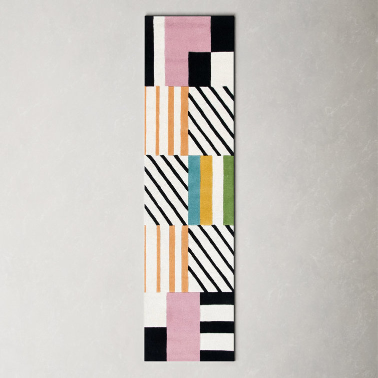 Tripoli Handmade Wool Ivory/Black/Pink Rug