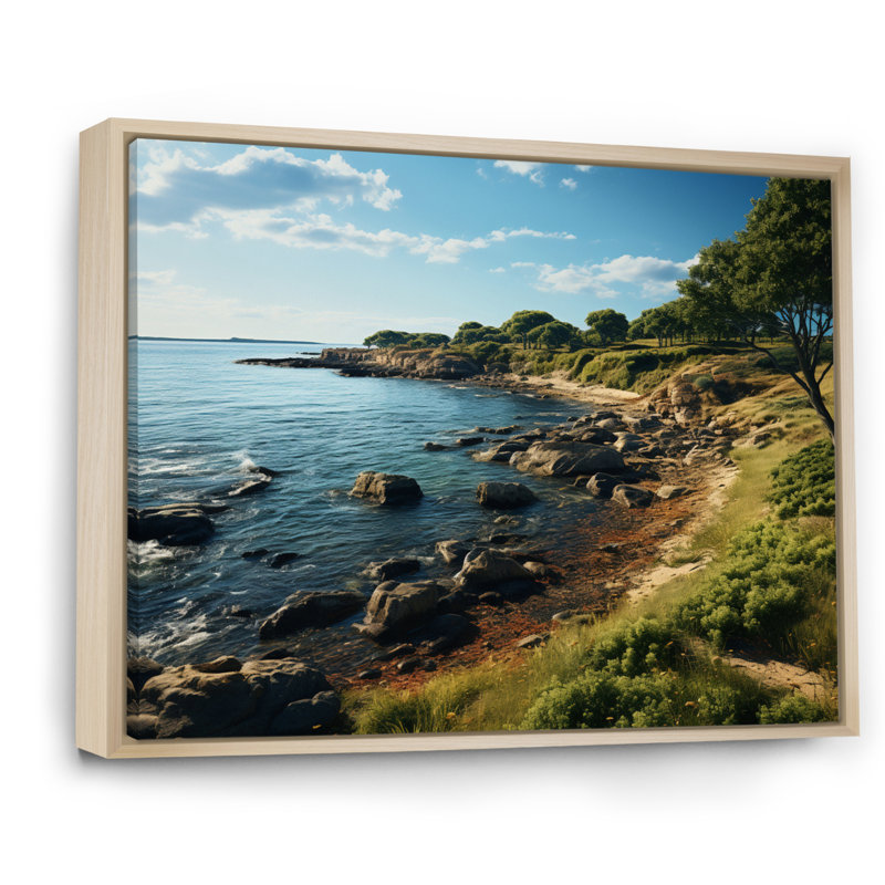 Rhode Seashore Island Landscape - impression, H 24 po x l 32 po x P 1 po, Cadre flottant brun