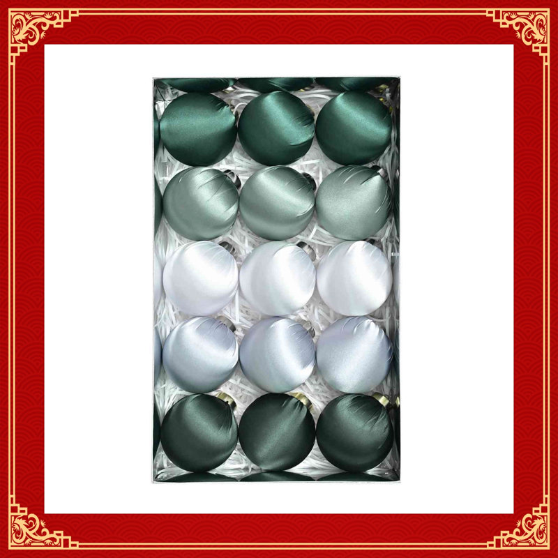 15 pièces / ensemble de boules de Noël suspendues 8cm / 3,2 pouces, Vert / blanc / bleu clair