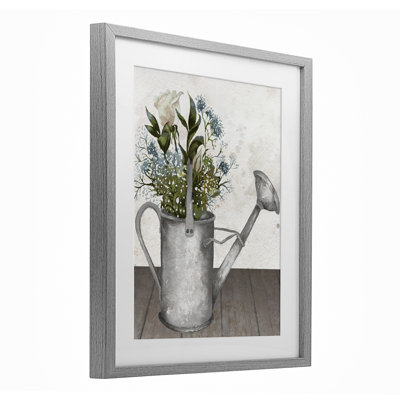 «Floral Pitcher Watering Can», reproduction encadrée sous verre, conception par Elizabeth Medley