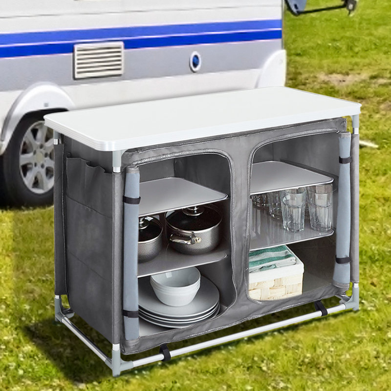Foldable Outdoor Garden-Camping Kitchen, White/Grey