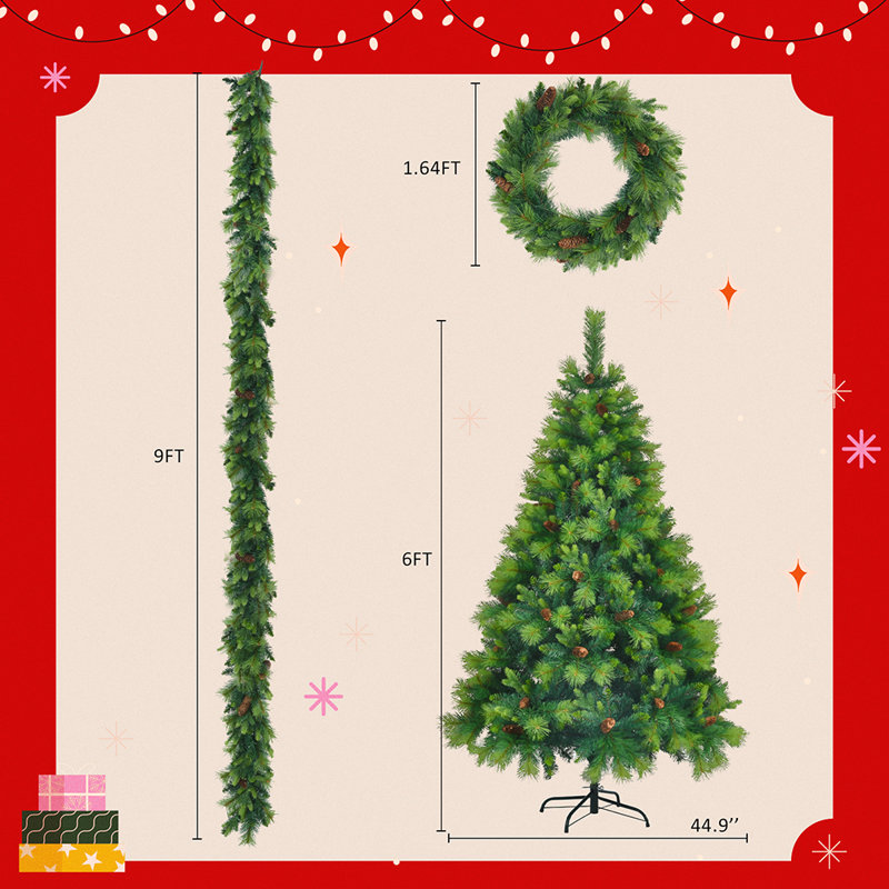 Arbre de Noël artificiel avec couronne et guirlande