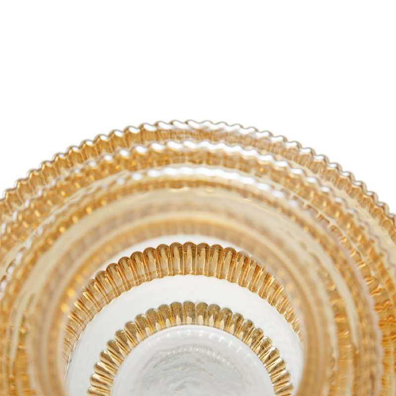 Ensemble de 2 vases décoratifs en verre ambré transparent avec motif géométrique moderne à niveaux, Ambre