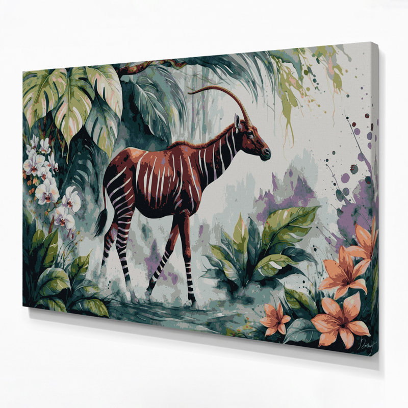 Wildlife Okapi Gray Canvas Wall Art, 24" H x 36" W