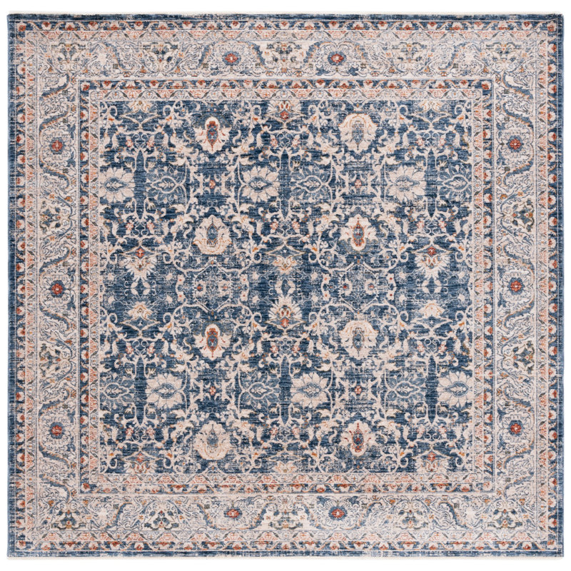 Tapis bleu marine en polyester tissé à la machine Ralph Lauren, Carré 6 pi 7 po