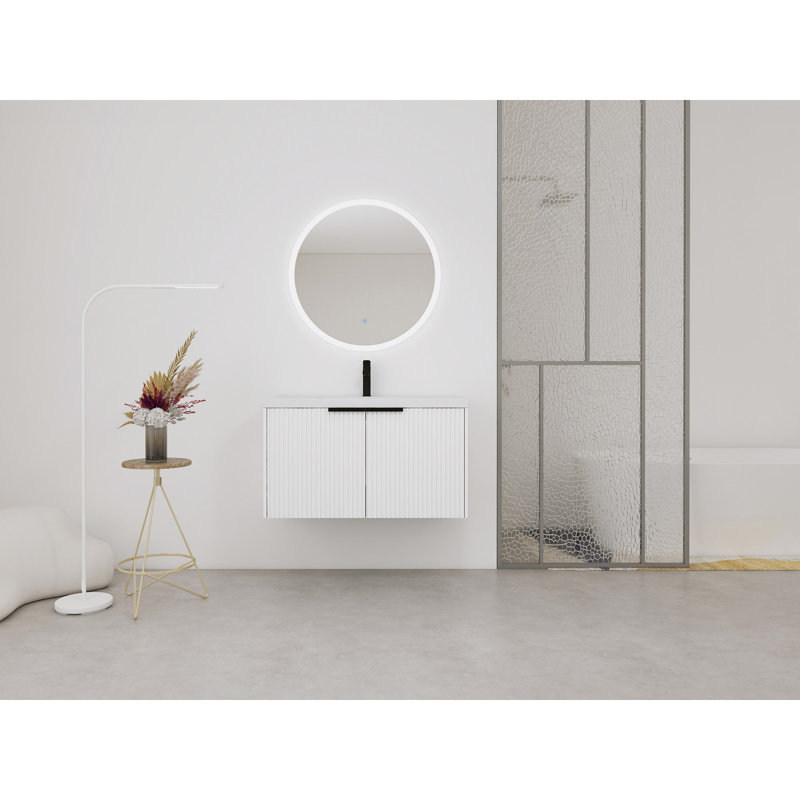 Meuble-lavabo mural 36 po avec lavabo et 2 portes à fermeture en douceur, Blanc