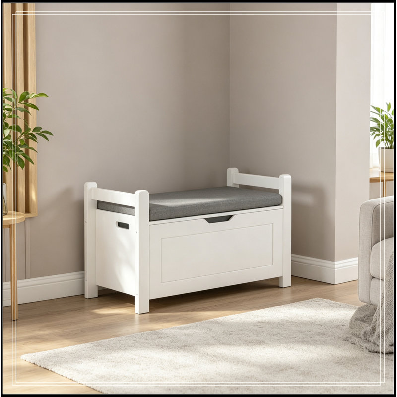 Banc avec rangement rabattable et siège souple, White