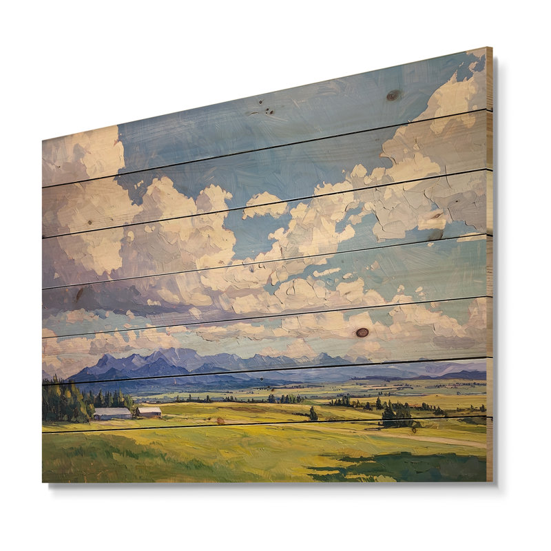 «Big Sky Horizon Meadows II - Montana», art mural en bois sur bois de pin naturel, H 34 po x l 44 po