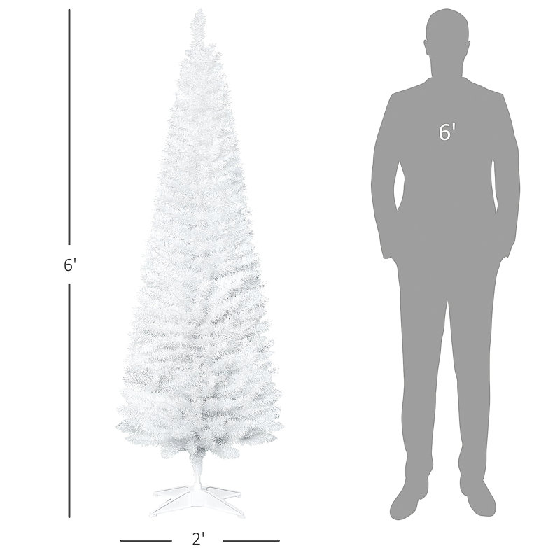 6' Artificial Pencil Christmas Tree, Slim Xmas Tree With 390 Realistic Branch Tips And Plastic Stand