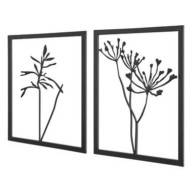 3 Piece Metal Floral Line Art Wall Décor Set Red Barrel Studio Size: 27 H x 54 W x 1 D, Finish: Black