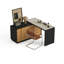 Bureau de coiffeuse extensible avec armoire de rangement en bois, plateau en cuir et 6 tiroirs