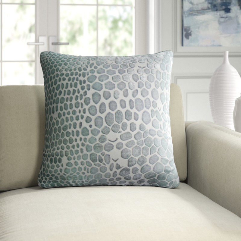 Snakeskin Square Velvet Pillow Cover & Insert, 22"H x 22"W, Robin's Egg