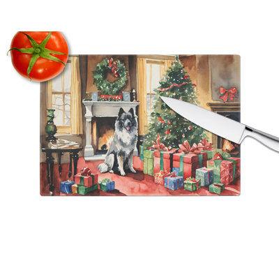 Keeshond Cozy Christmas Glass Cutting Board Large